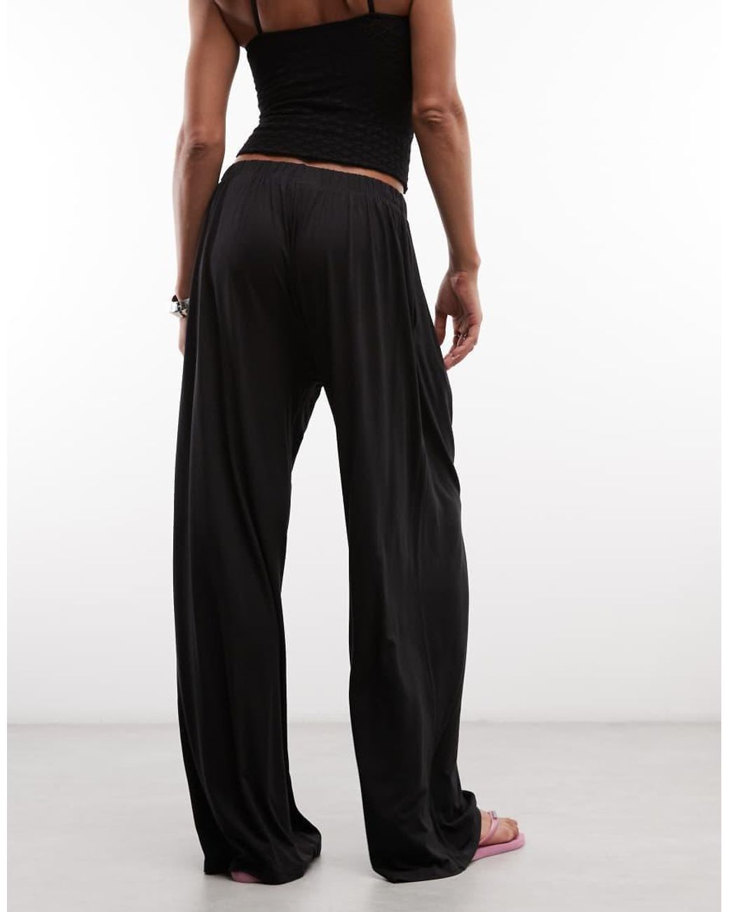 Monki Blue Wide Leg Pull-On Trousers