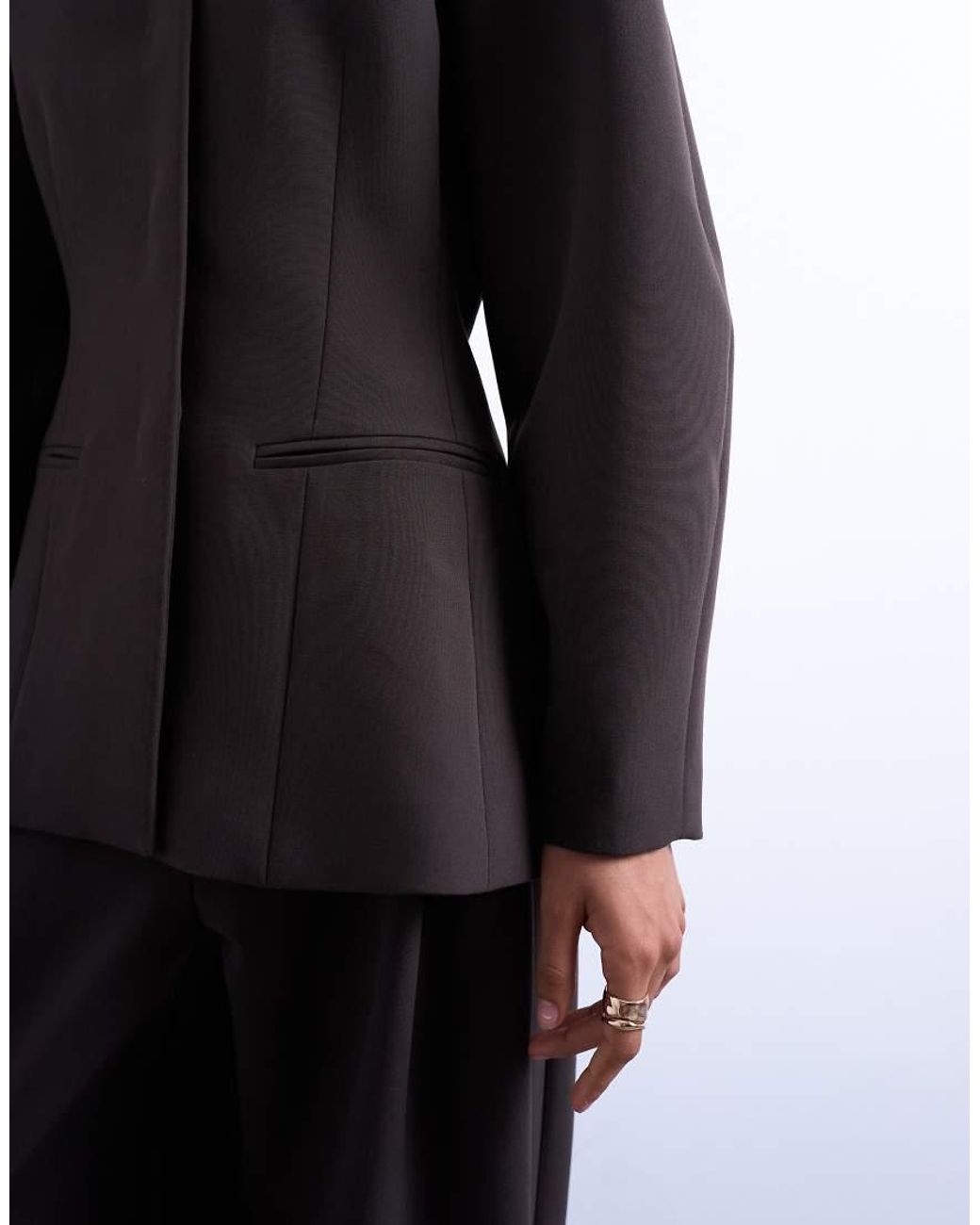 TOPSHOP Blue Ovoid Collarless Suit Blazer