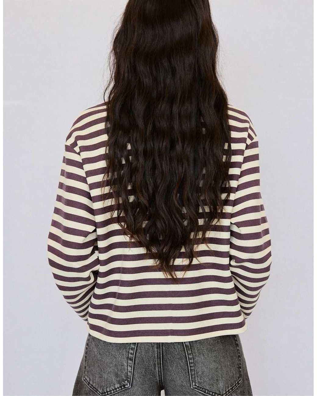 Stradivarius Purple Knit Round Neck T-Shirt