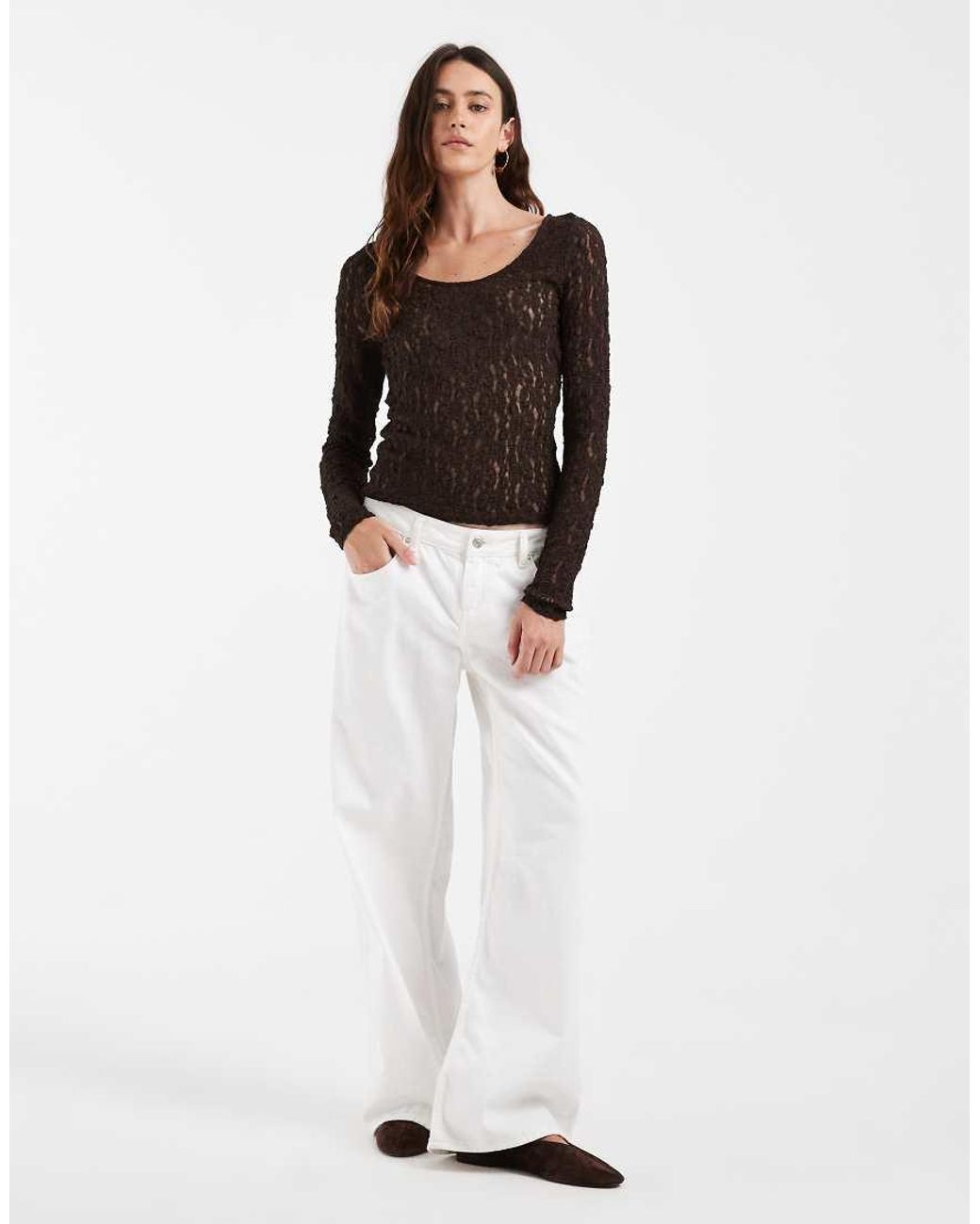 Vero Moda Brown Long Sleeve Lace Reversible Top