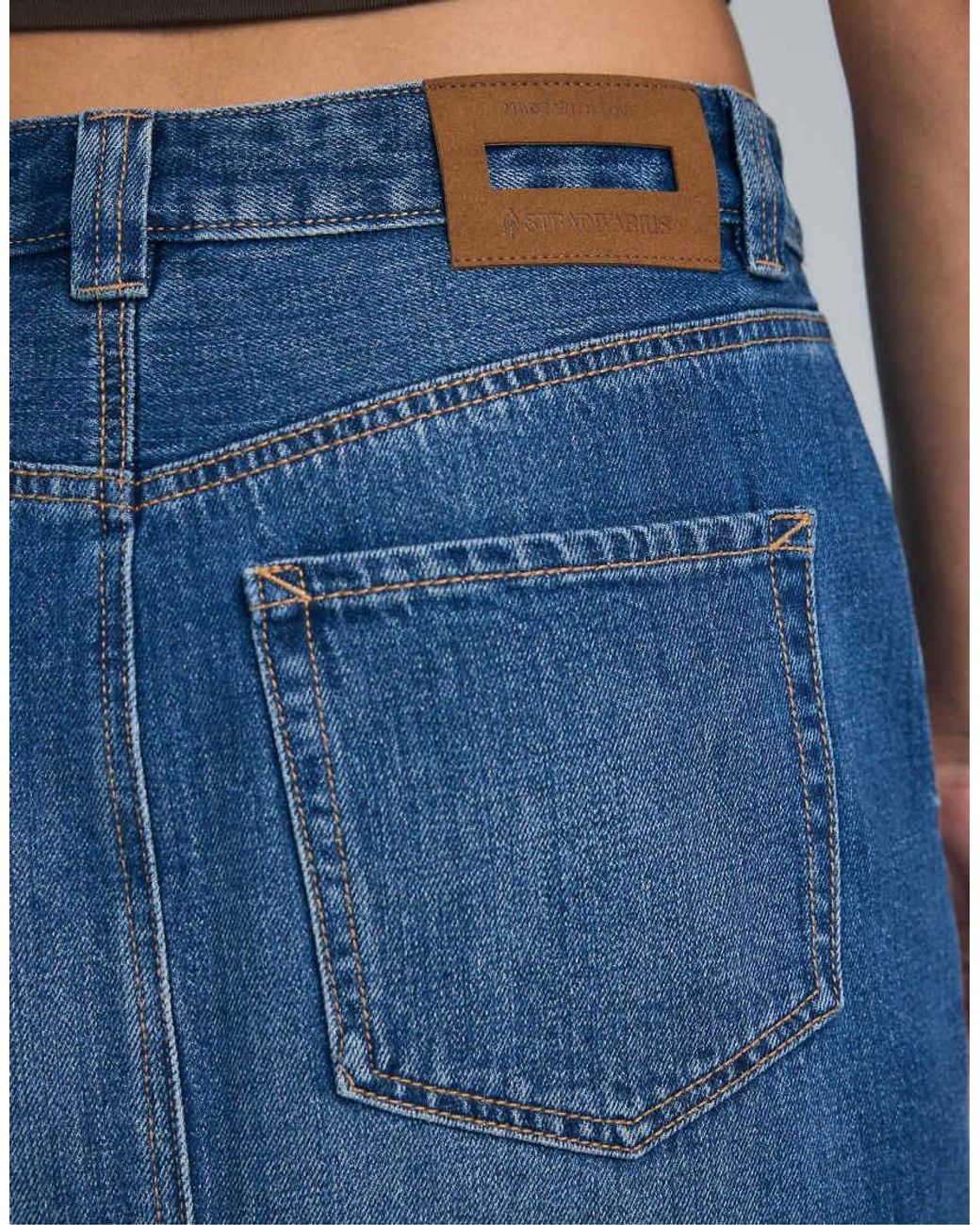 Stradivarius Blue Denim Midi Skirt