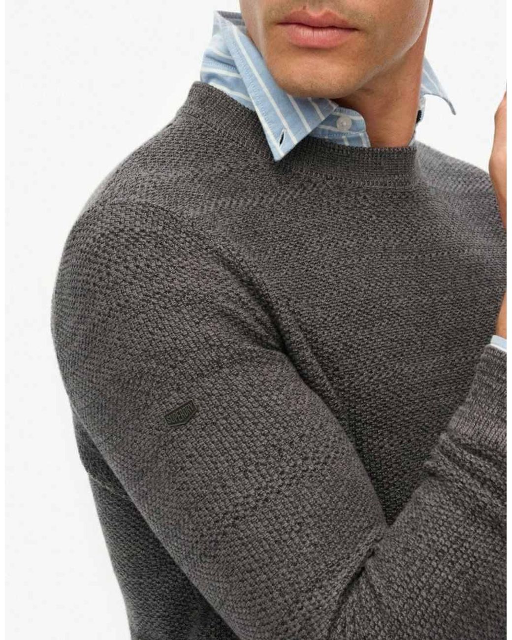 Superdry Gray Light Weight Cotton Texture Jumper for men