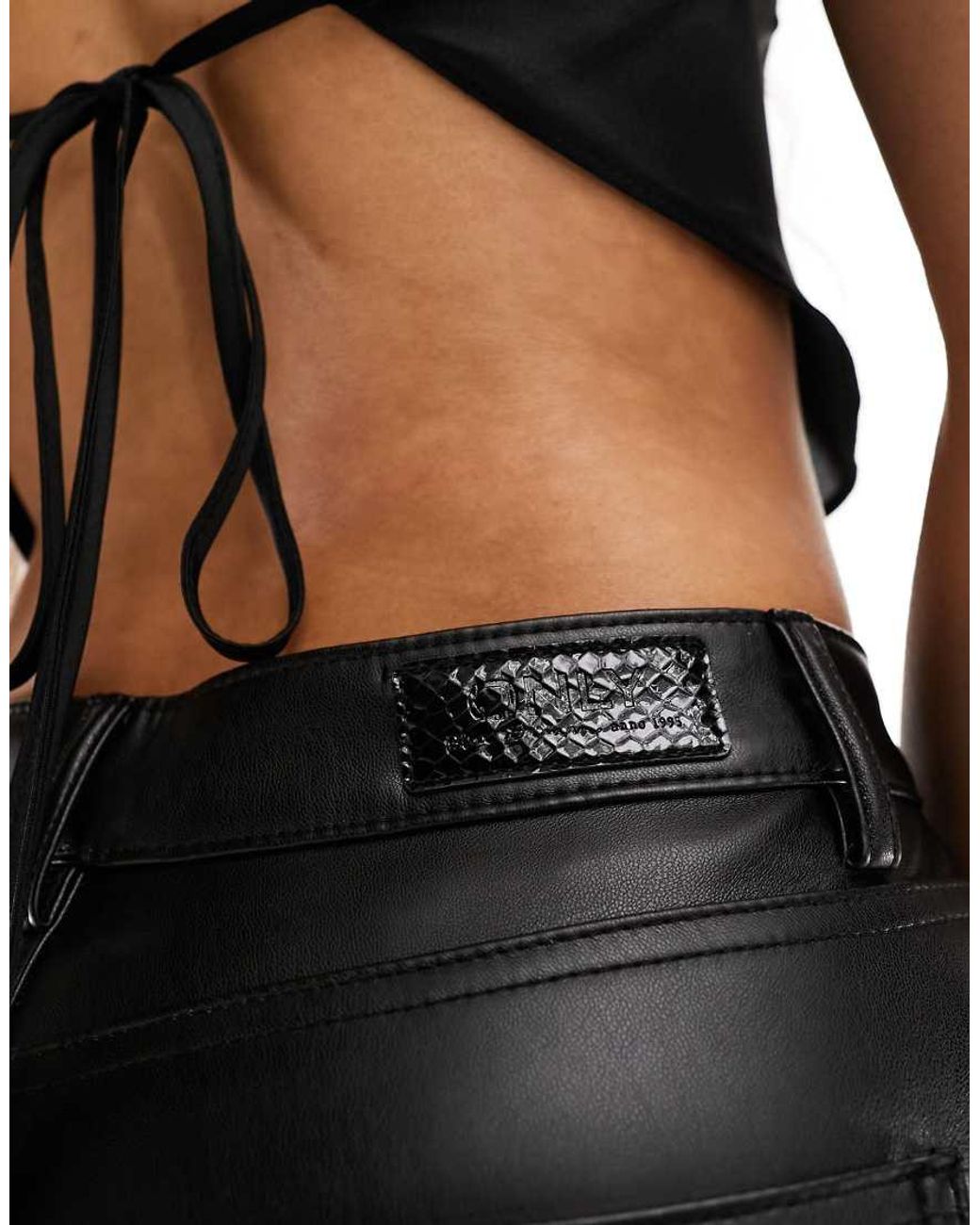 Only Petite Black Emily Faux Leather Ankle Trousers