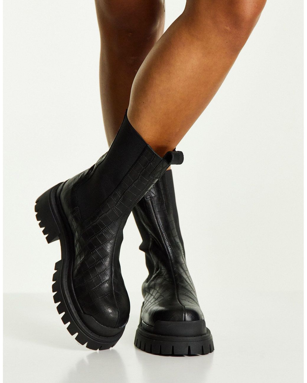 TOPSHOP Ace Leather Chunky Chelsea Boot in Black | Lyst