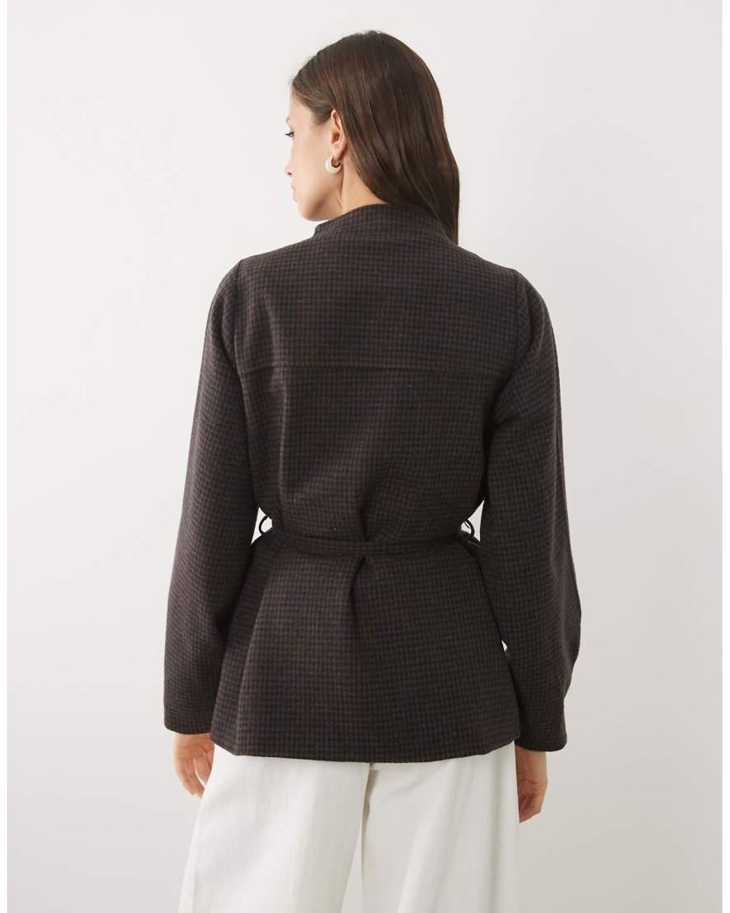 Threadbare Gray Mock Wool Collarless Belted Blazer