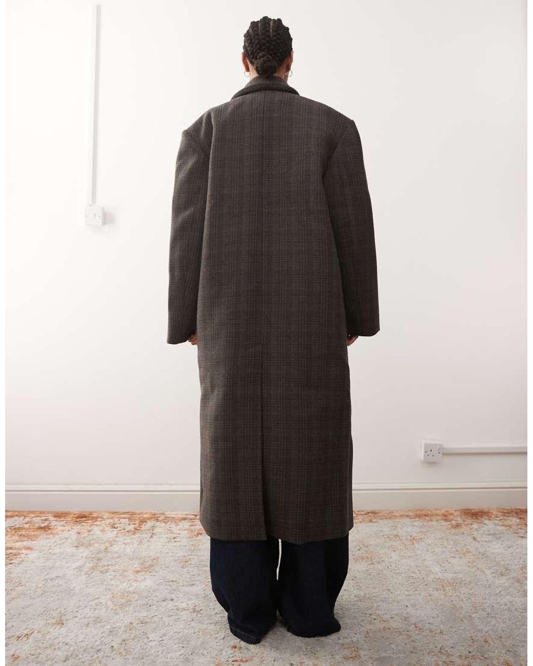 Weekday Brown Wool Blend Oversized Coat With exaggerated Shoulders