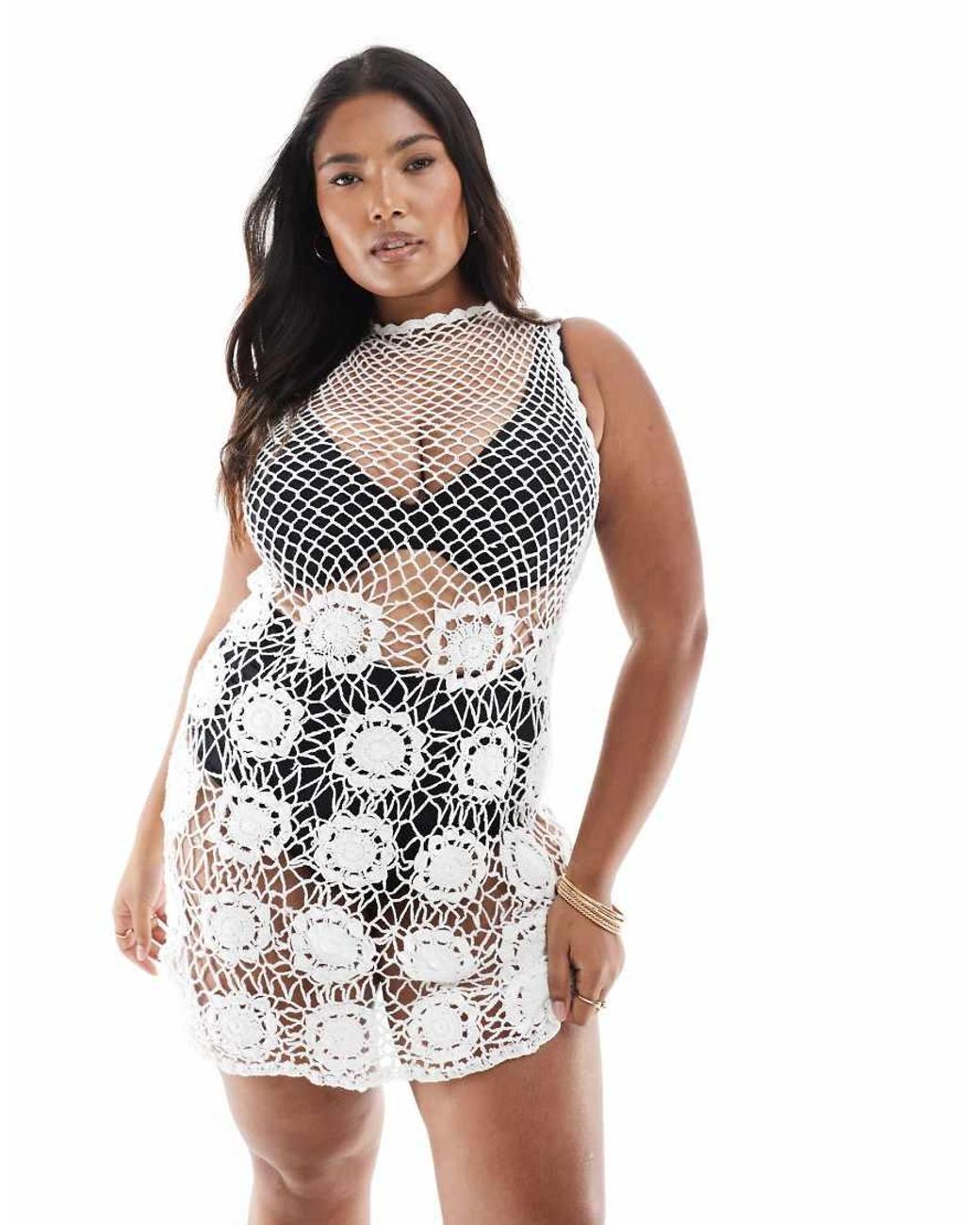 Collusion White Curve Crotchet Mini Dress