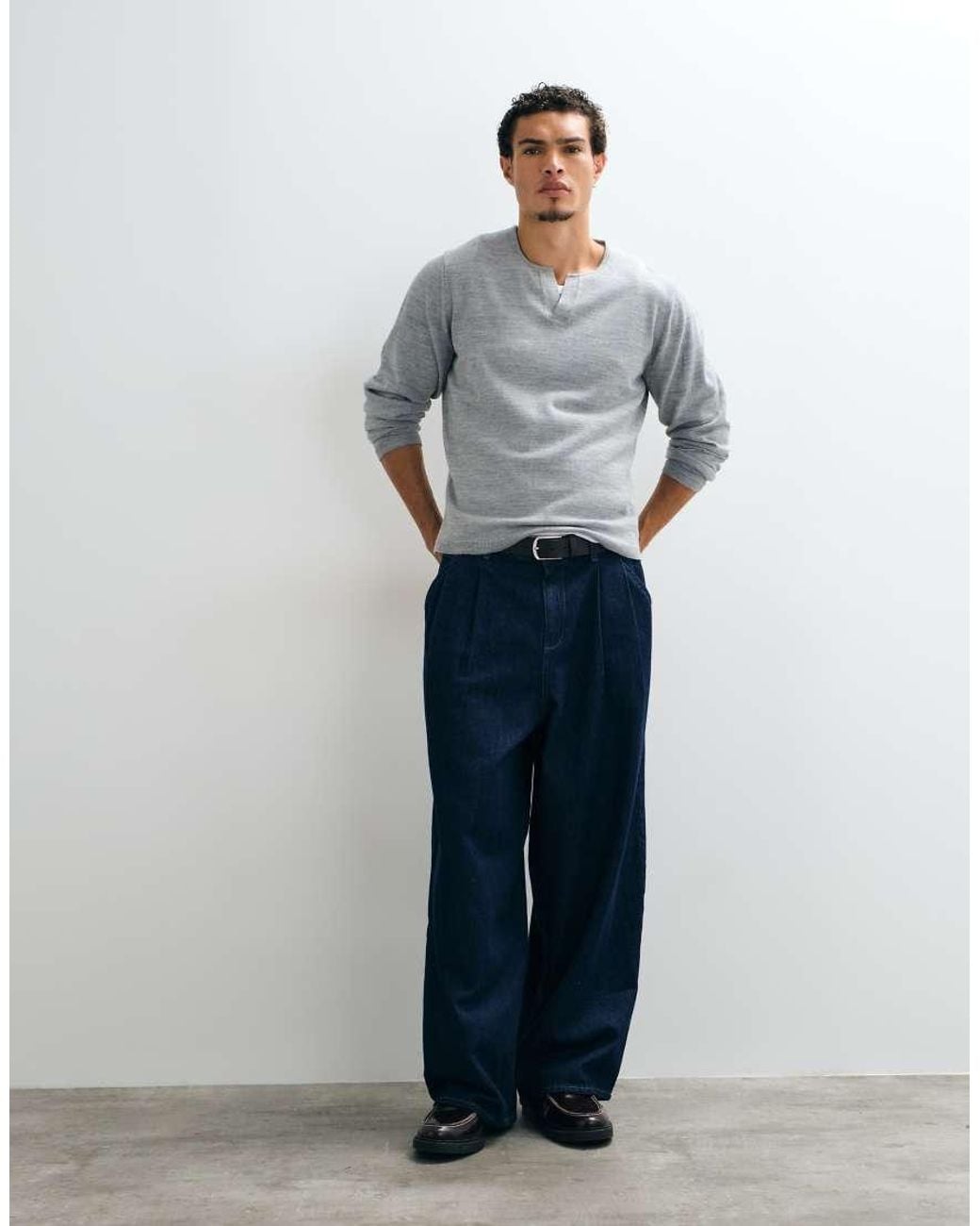 ASOS Gray Relaxed Knitted V Neck Jumper for men