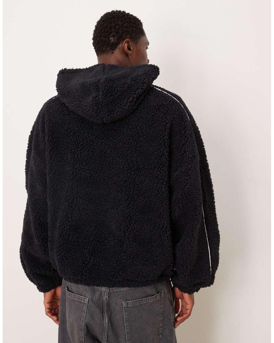 ASOS Black Extreme Oversized Borg Hoodie With Piping for men