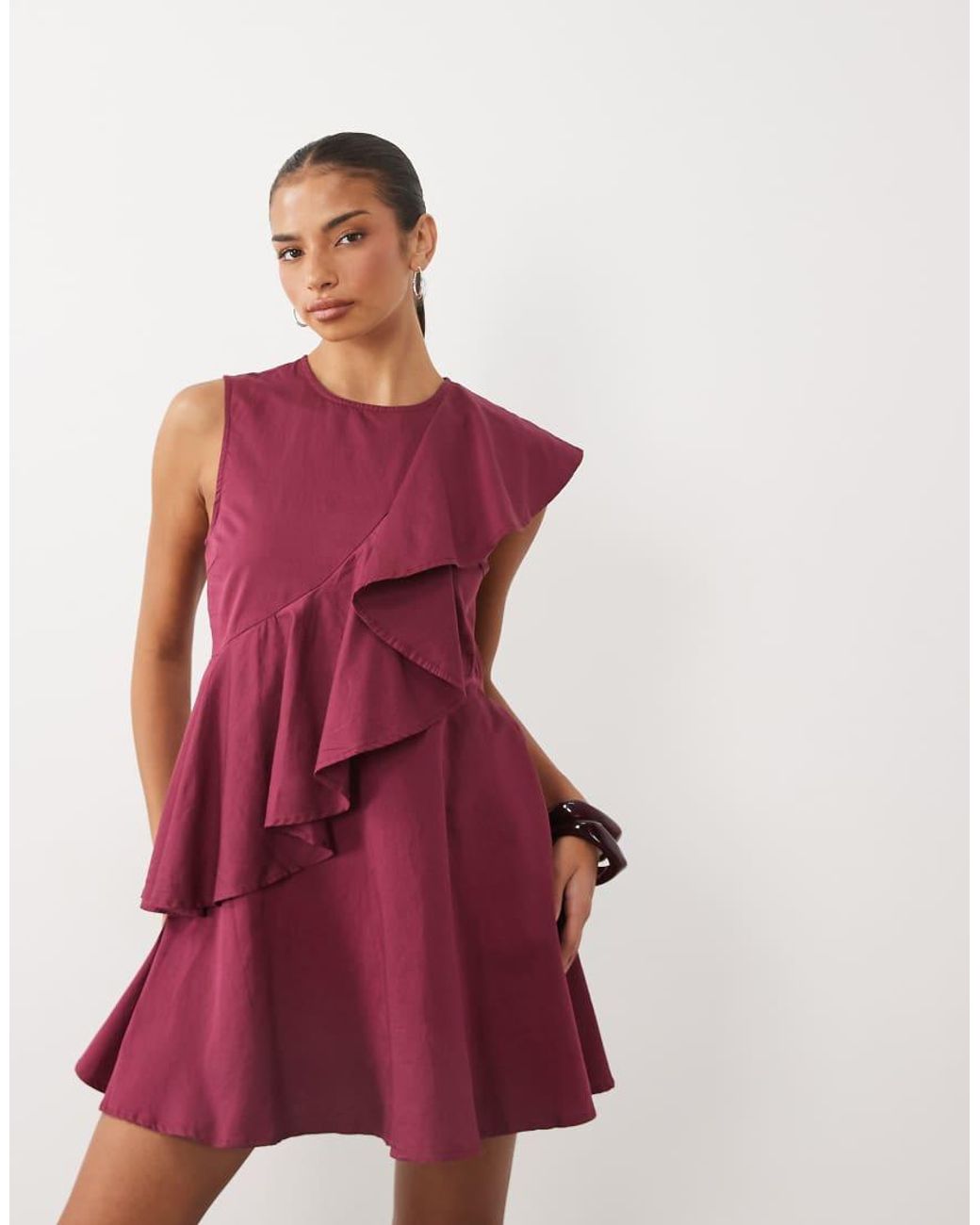 Y.A.S Red Asymmetric Frill Mini Dress