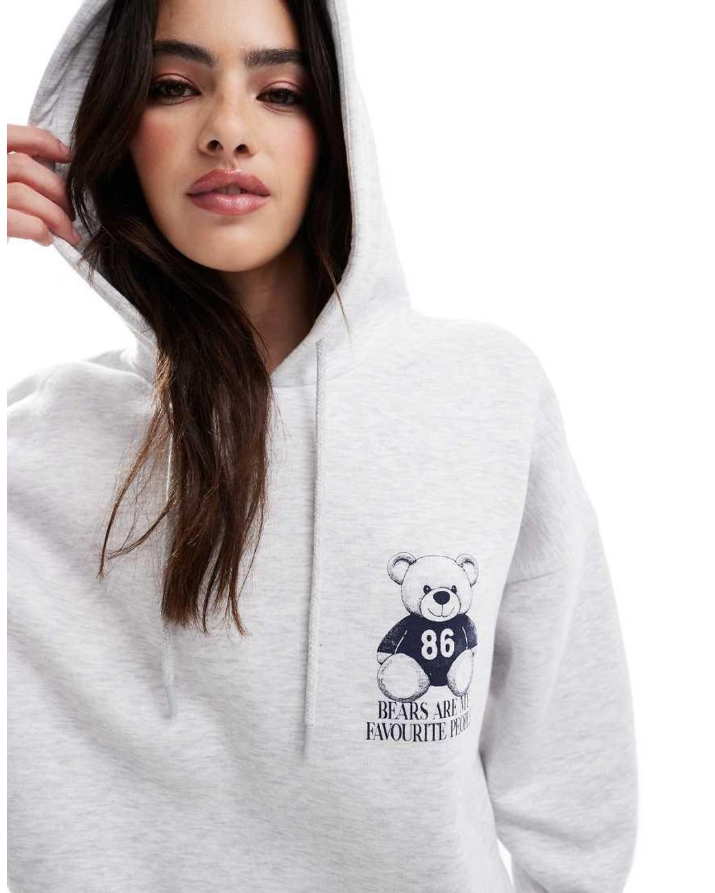 Stradivarius Bear Hoodie in Grey | Lyst UK