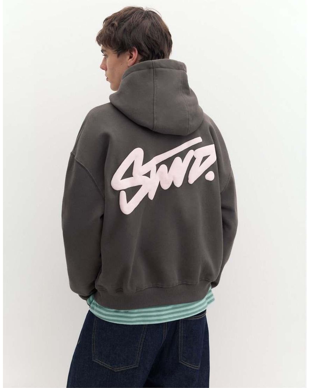 Pull&Bear Gray Stwd Boxy-Fit Hoodie for men