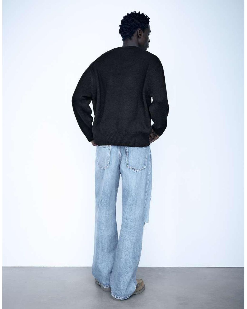 Pull&Bear Basic Trui Met Ronde Hals in het Black voor heren