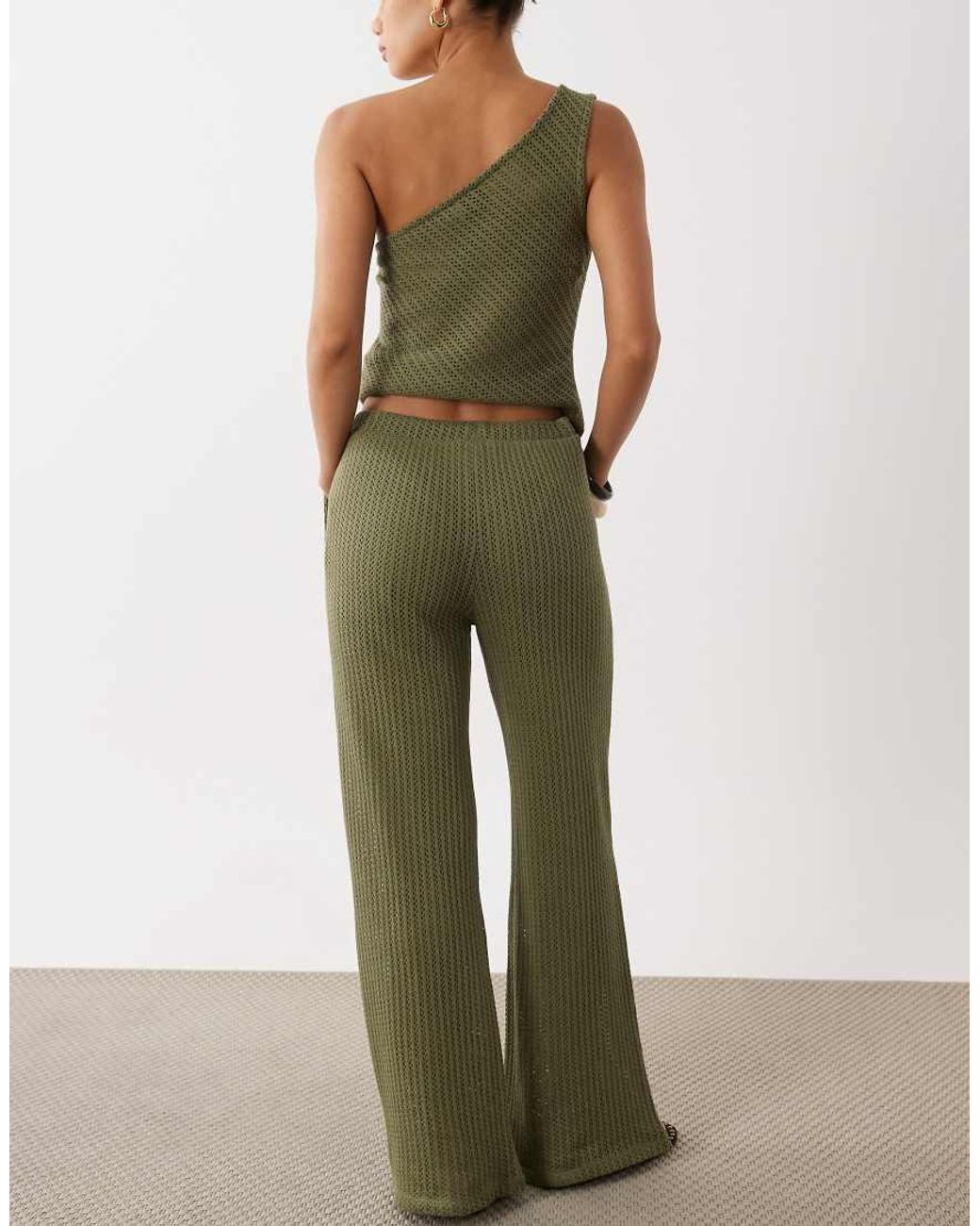 ASOS Green Textured Wide Leg Crochet Trouser Co-ord