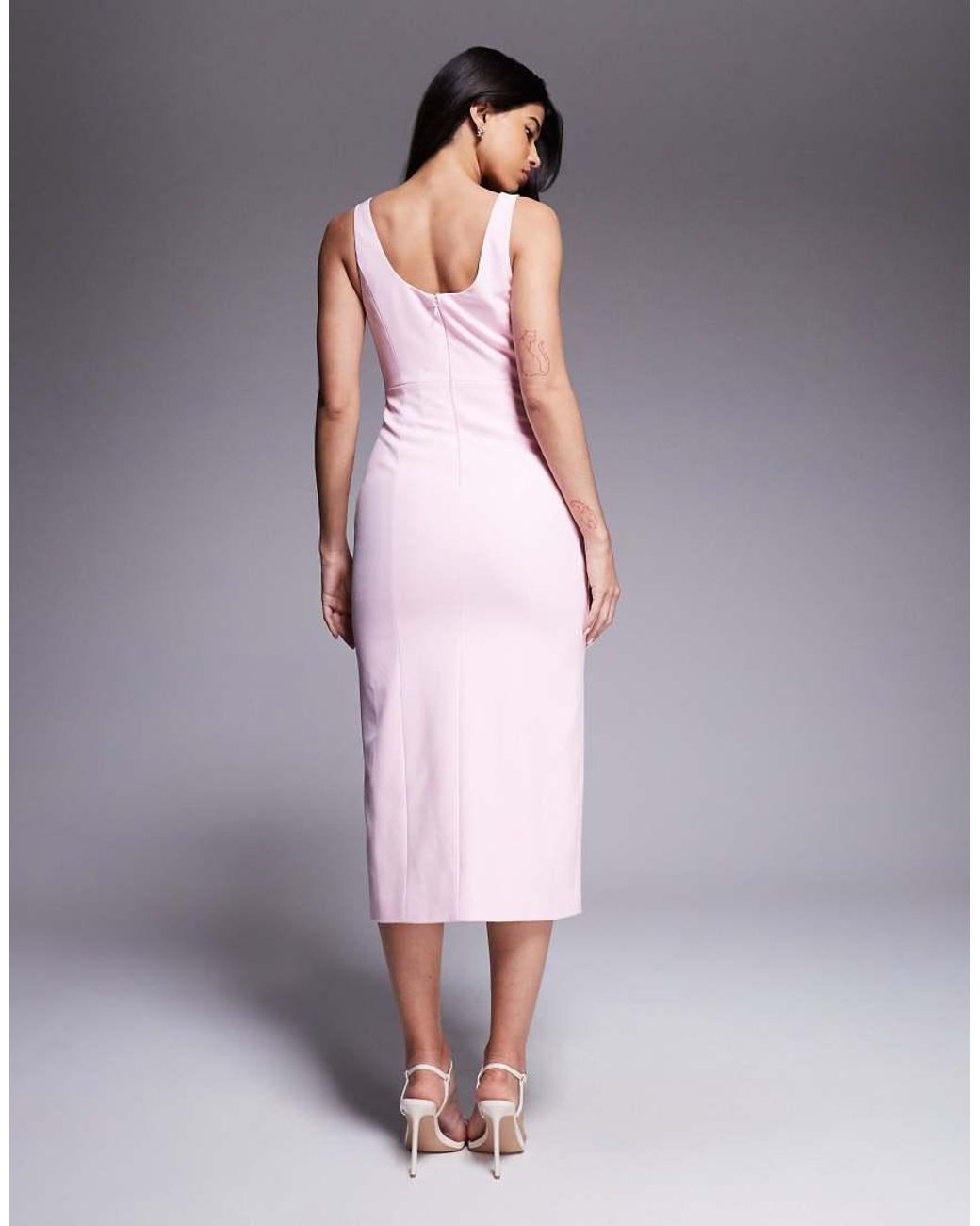 Forever New Purple Stretch Scoop Neck Slit Front Midi Dress
