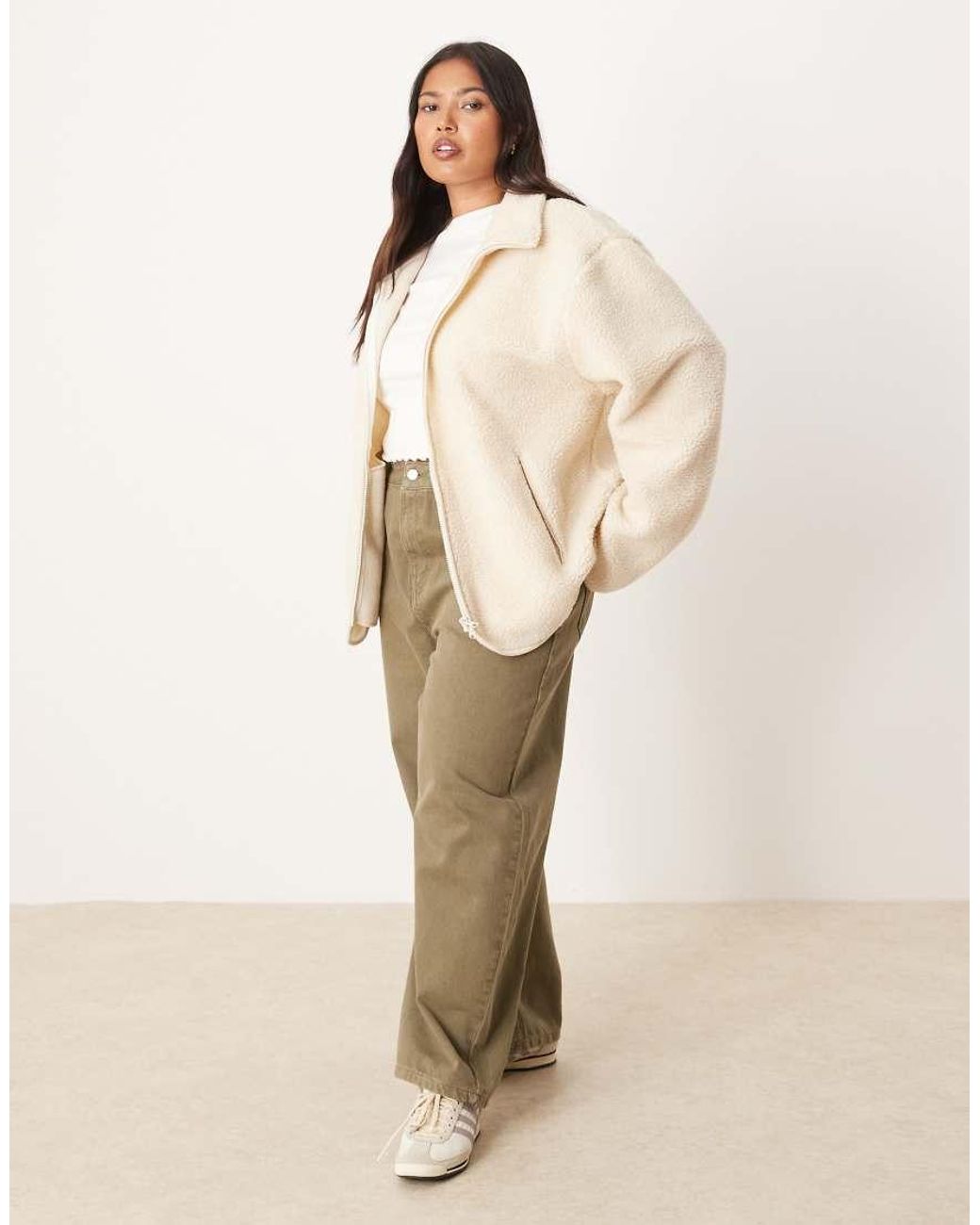 ASOS Natural Asos Design Curve Borg Zip Through Fleece