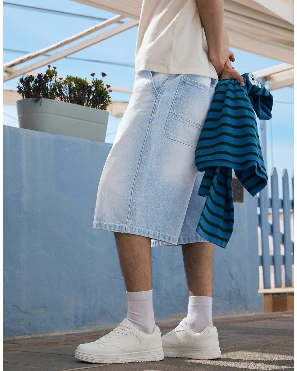 Bershka Blue Denim Skater Bermuda Shorts for men