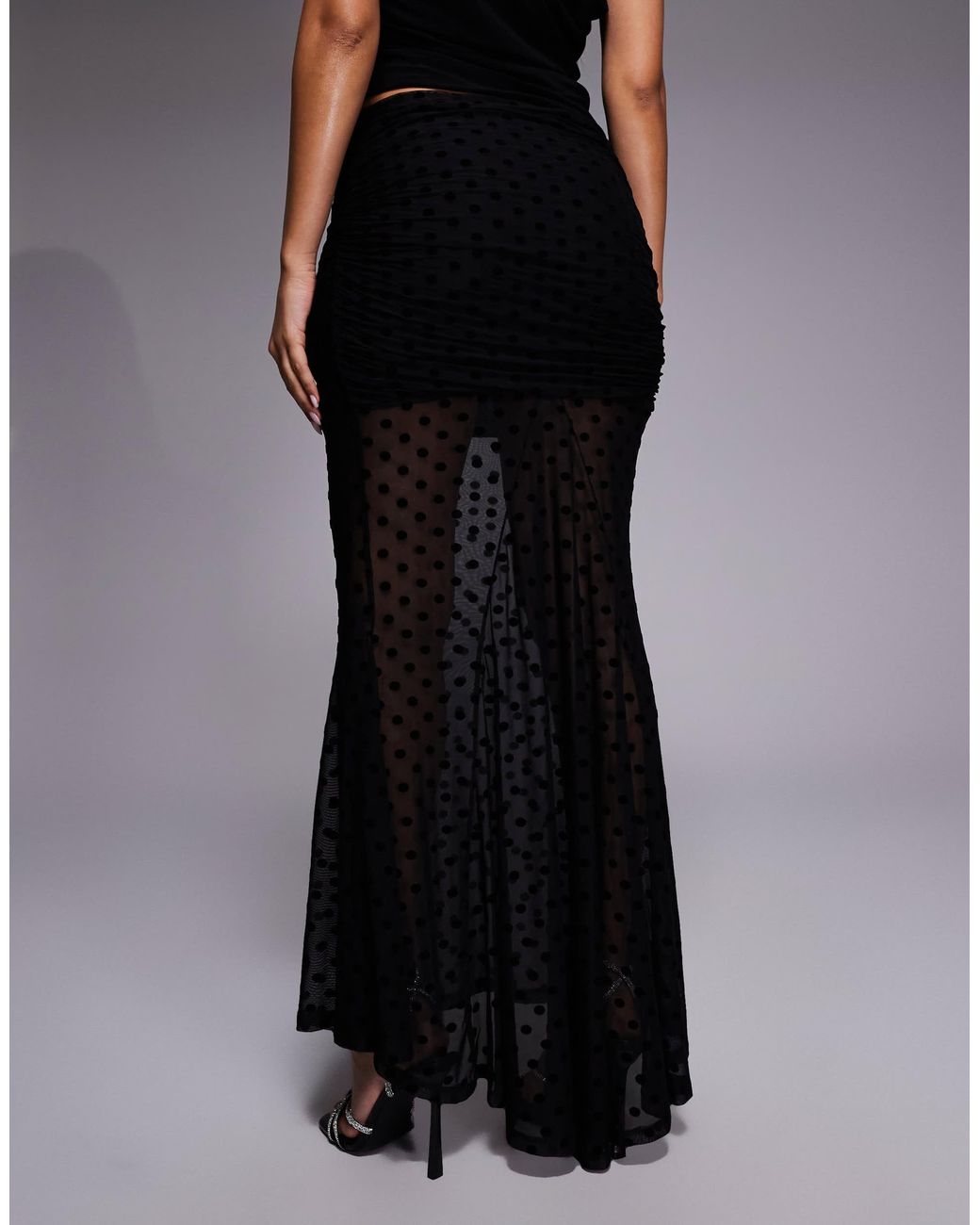ASOS Flocked Fishtail Maxi Skirt in Black | Lyst