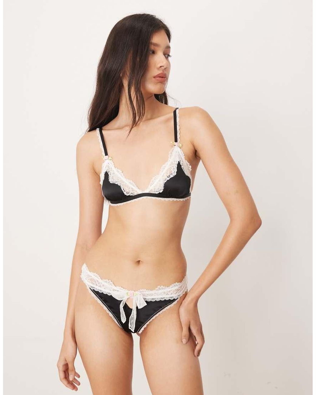 Wild Lovers Black Camilla Lingerie Thong With Lace Trim Detail