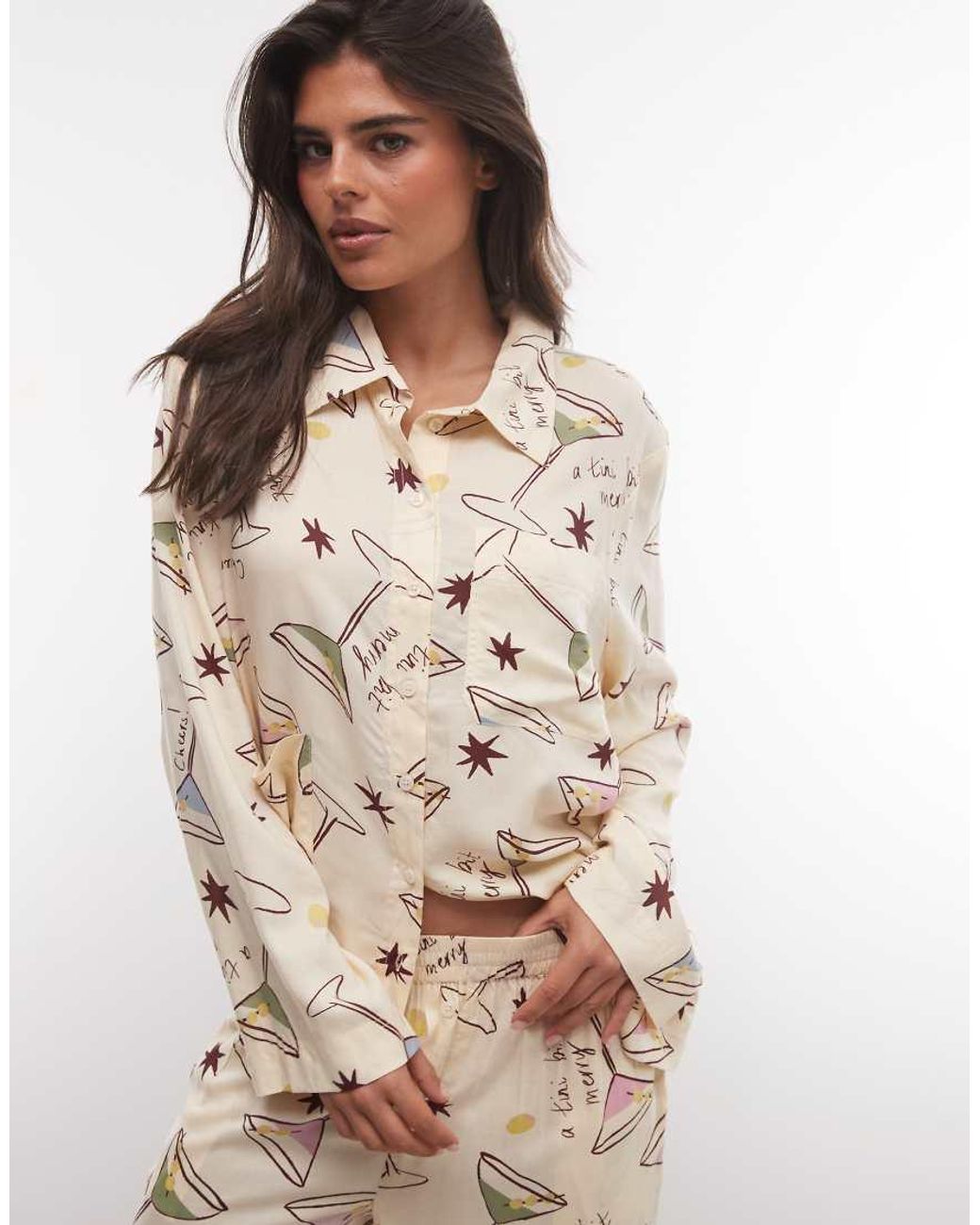 ASOS White Woven Modal Long Sleeve Pyjama Set