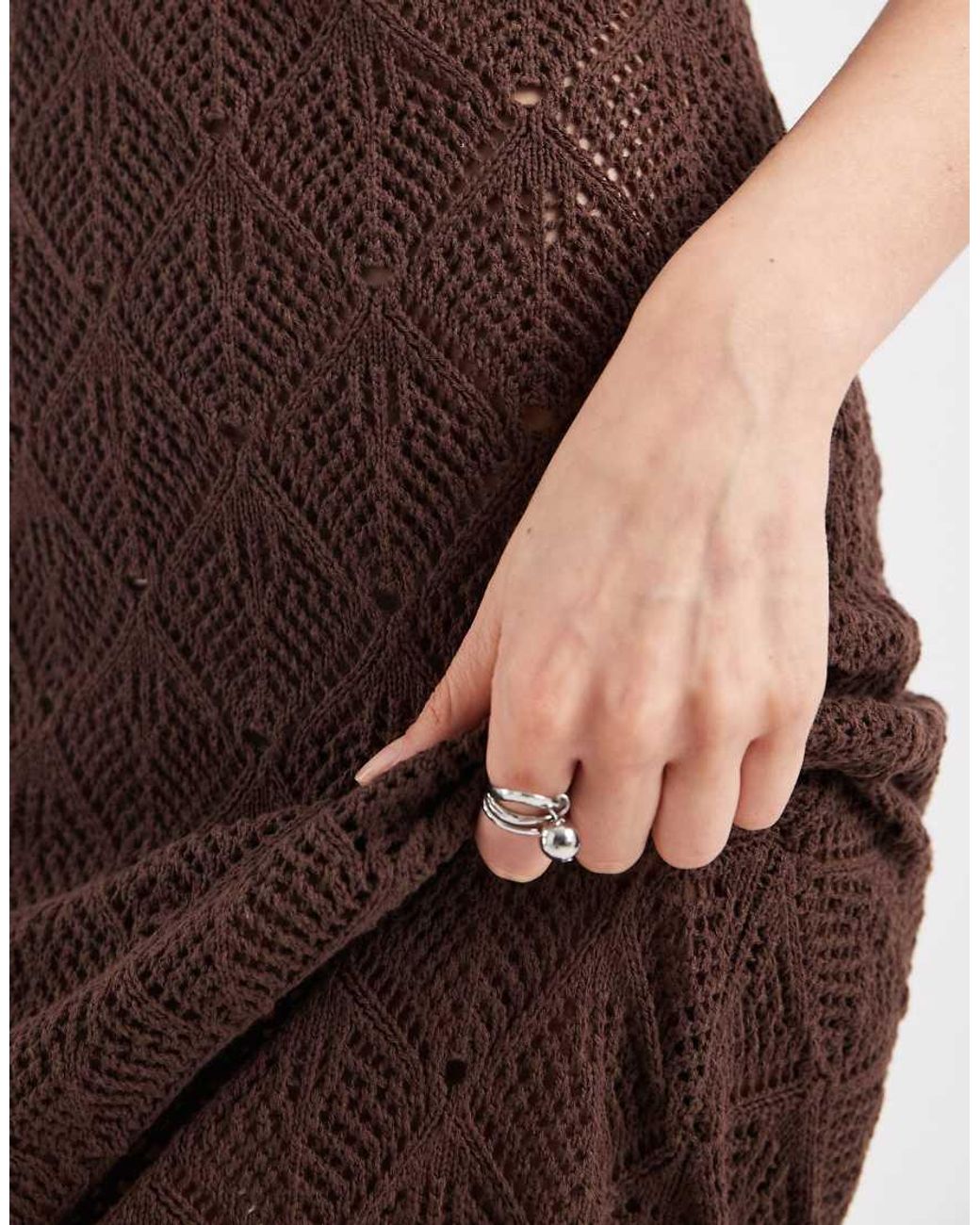 ONLY Brown Crochet Midi Dress
