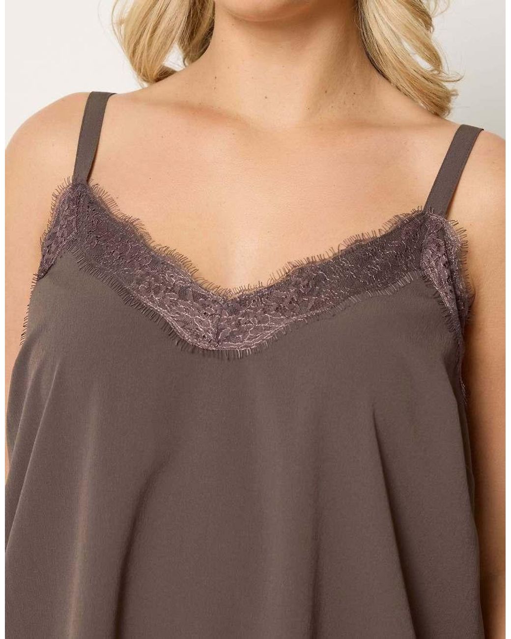 Yours Clothing Brown Lace Insert Vest Top