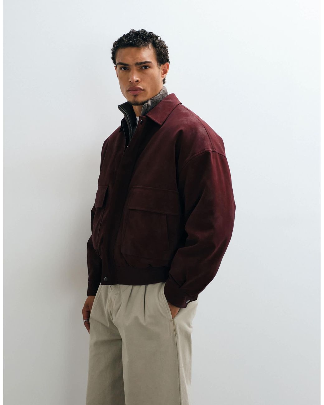 Bomber en daim ASOS pour homme en coloris Red