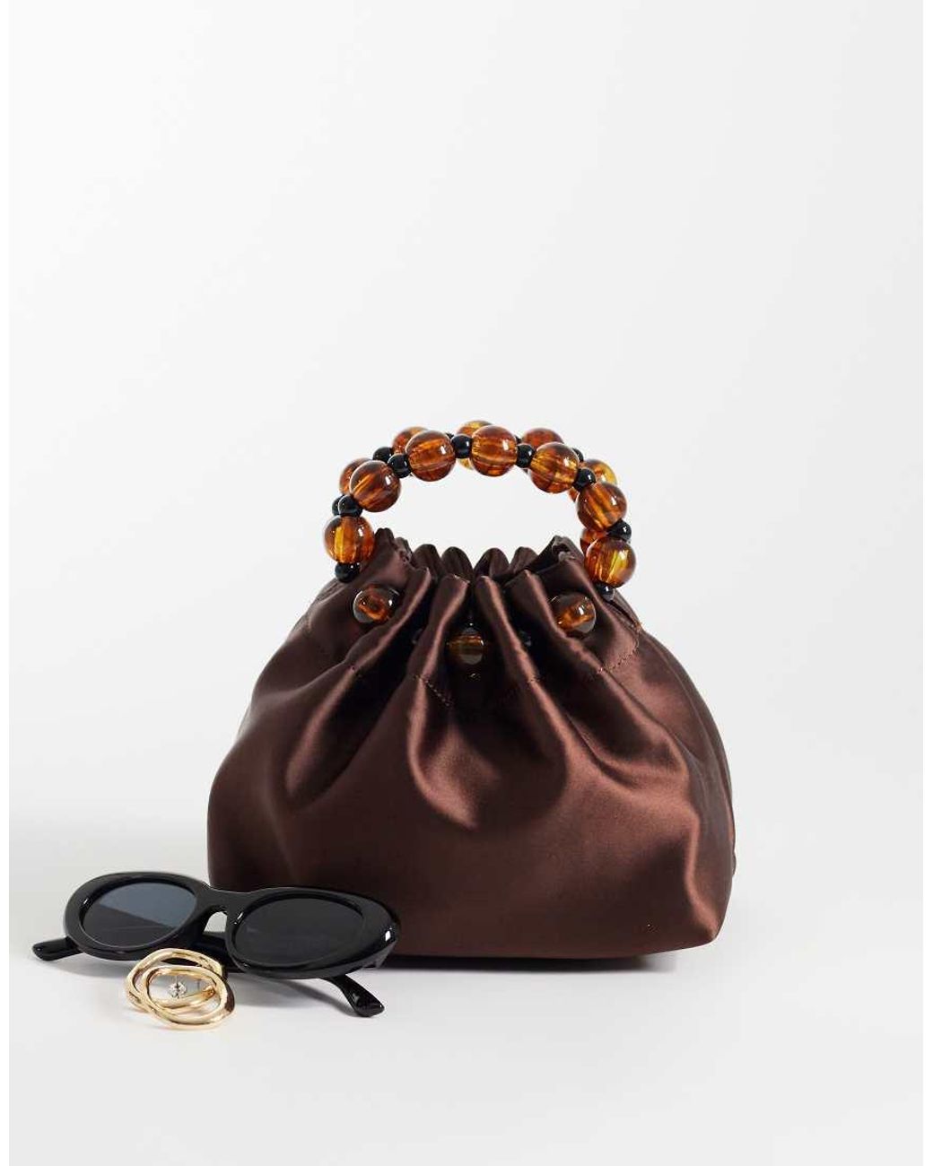 ASOS Black Ruched Clutch With Resin Beads