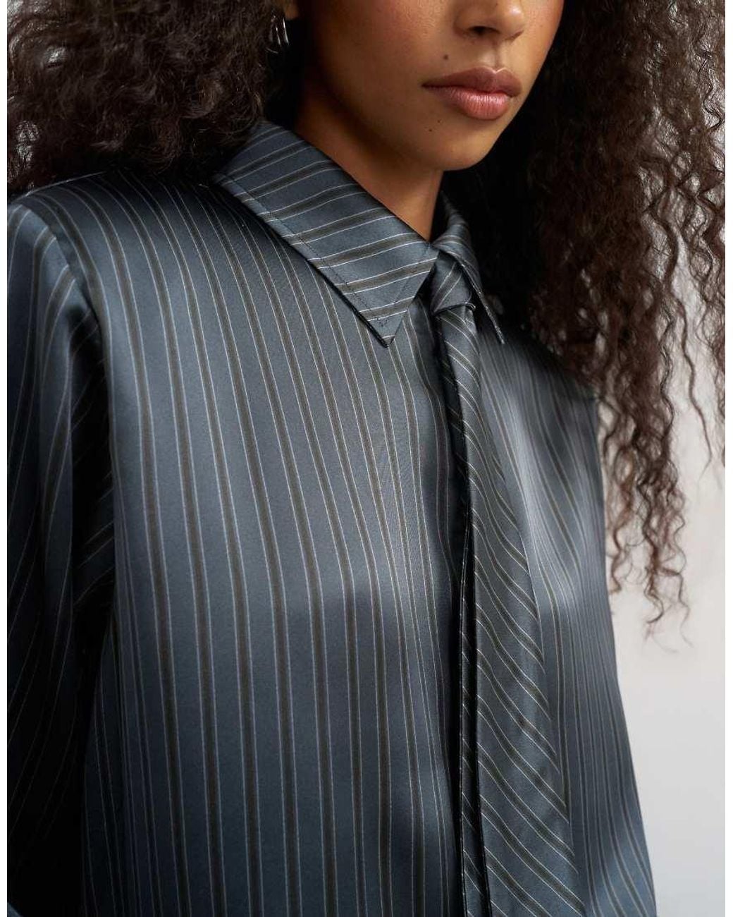 TOPSHOP Multicolor Cinch Back Pinstripe Shirt With Tie