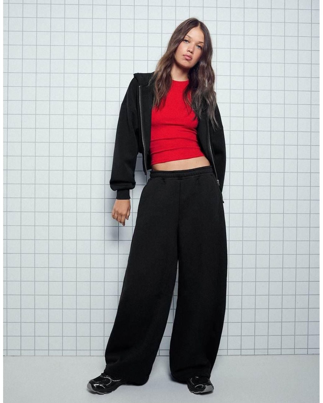 Bershka Black Plush Parachute Trousers