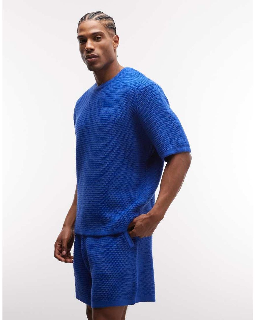 ASOS Blue Knitted Co-ord Textured Shorts for men
