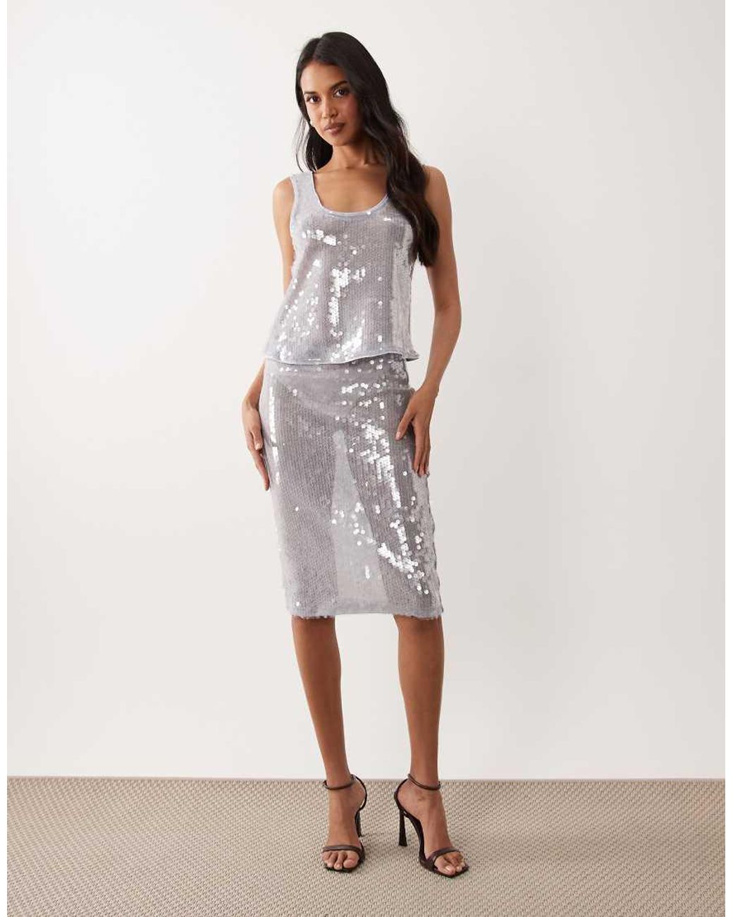 ASOS White Glass Sequin Scoop Neck Cropped Cami