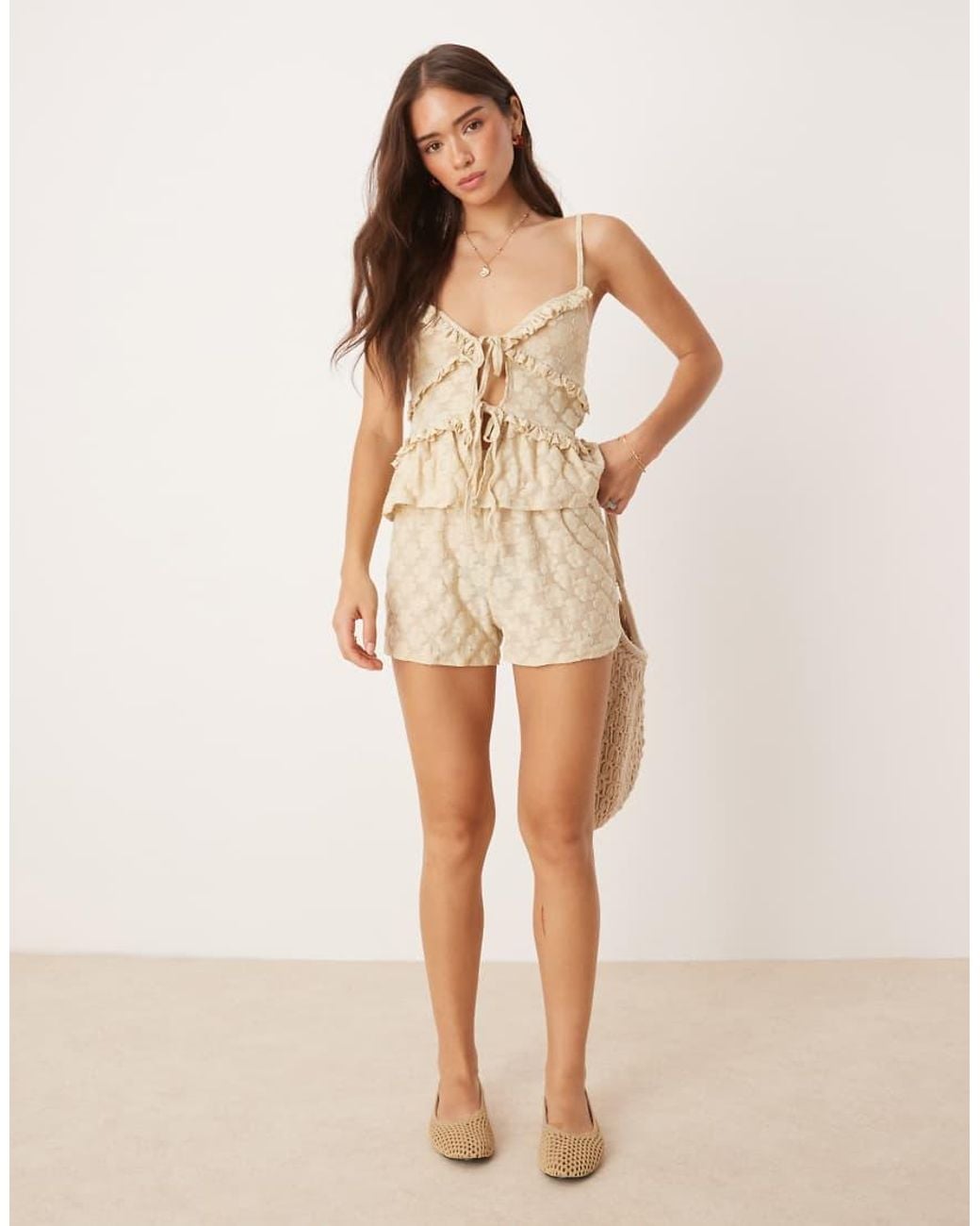 ASOS Natural Frill Detail Tie Front Cami Top
