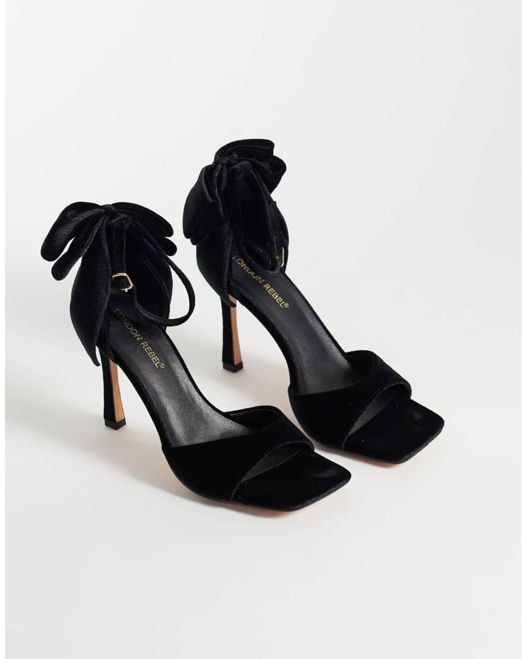 London Rebel Black Mila Bow Detail High Heeled Sandals