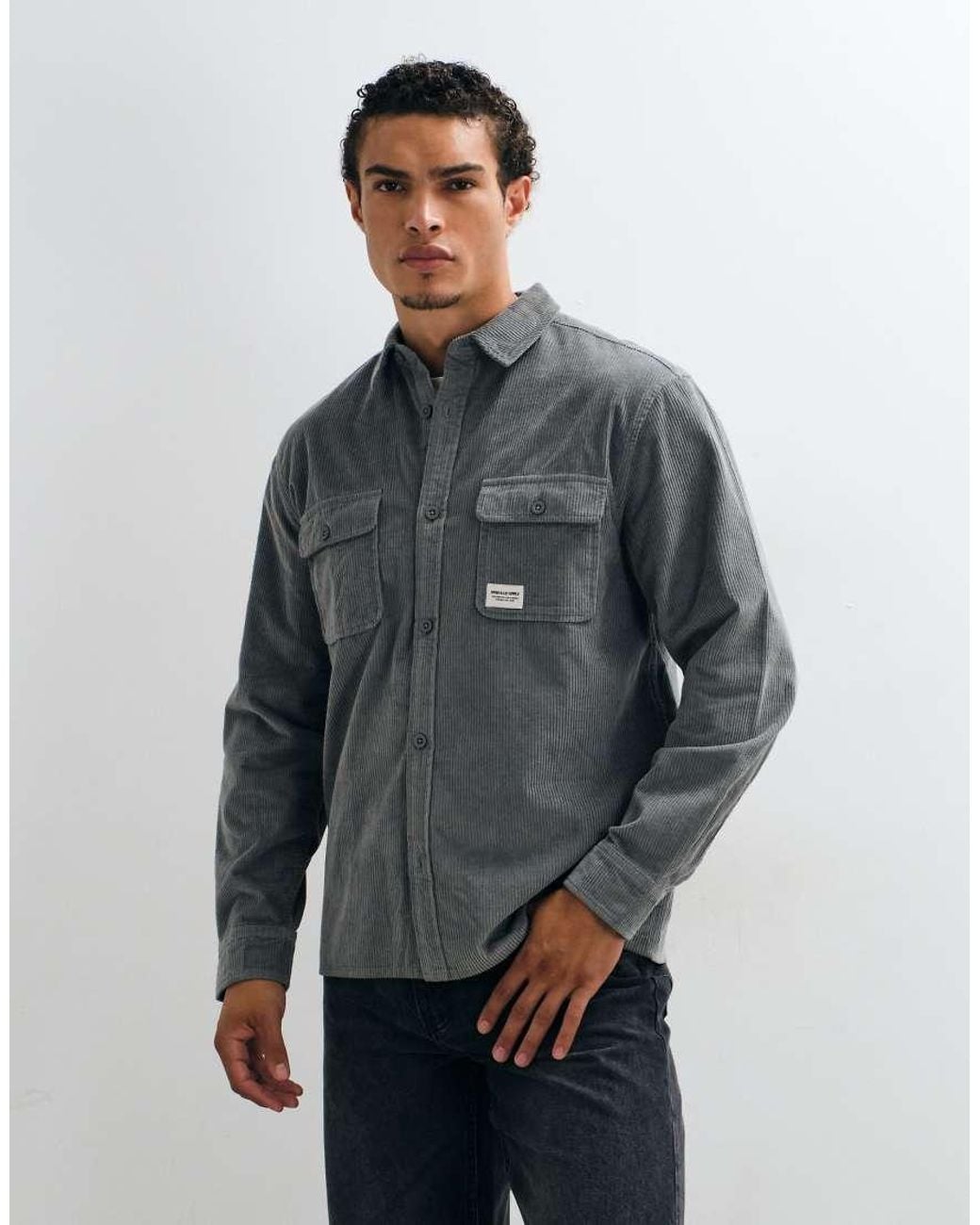 ASOS Gray Cord Overshirt With Badge for men