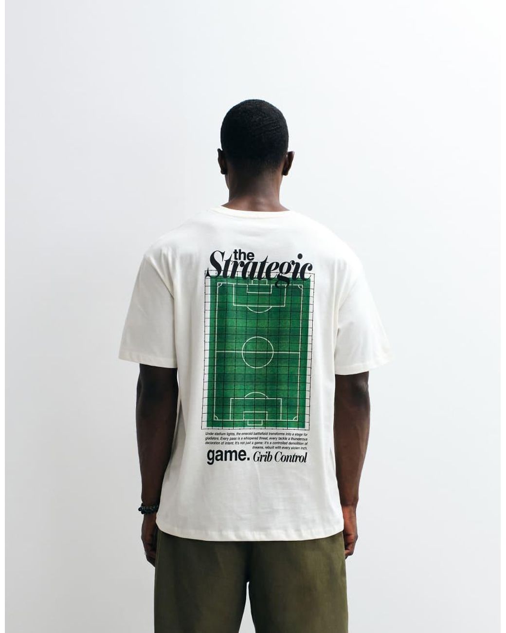 Jack & Jones White Football Pitch Backprint T-shirt for men