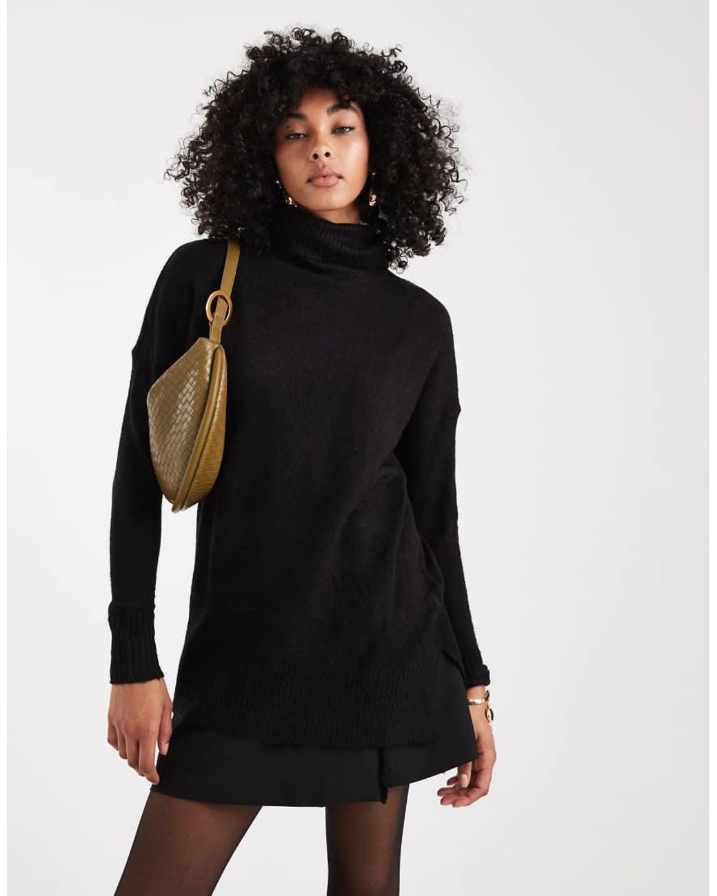 Brave Soul Black Oversized Roll Neck Jumper