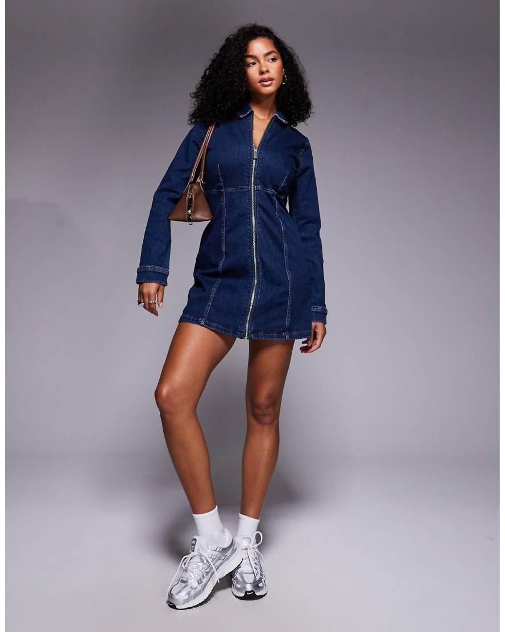 River Island Blue Zip Front Denim Mini Dress