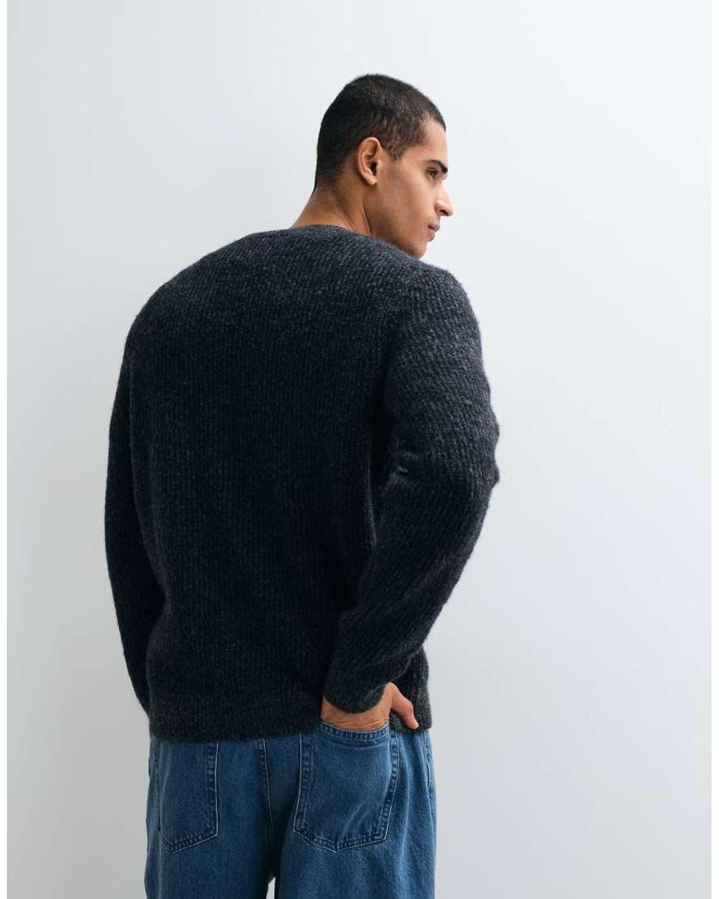 Jack & Jones Blue Premium Ribbed Knit Jumper for men