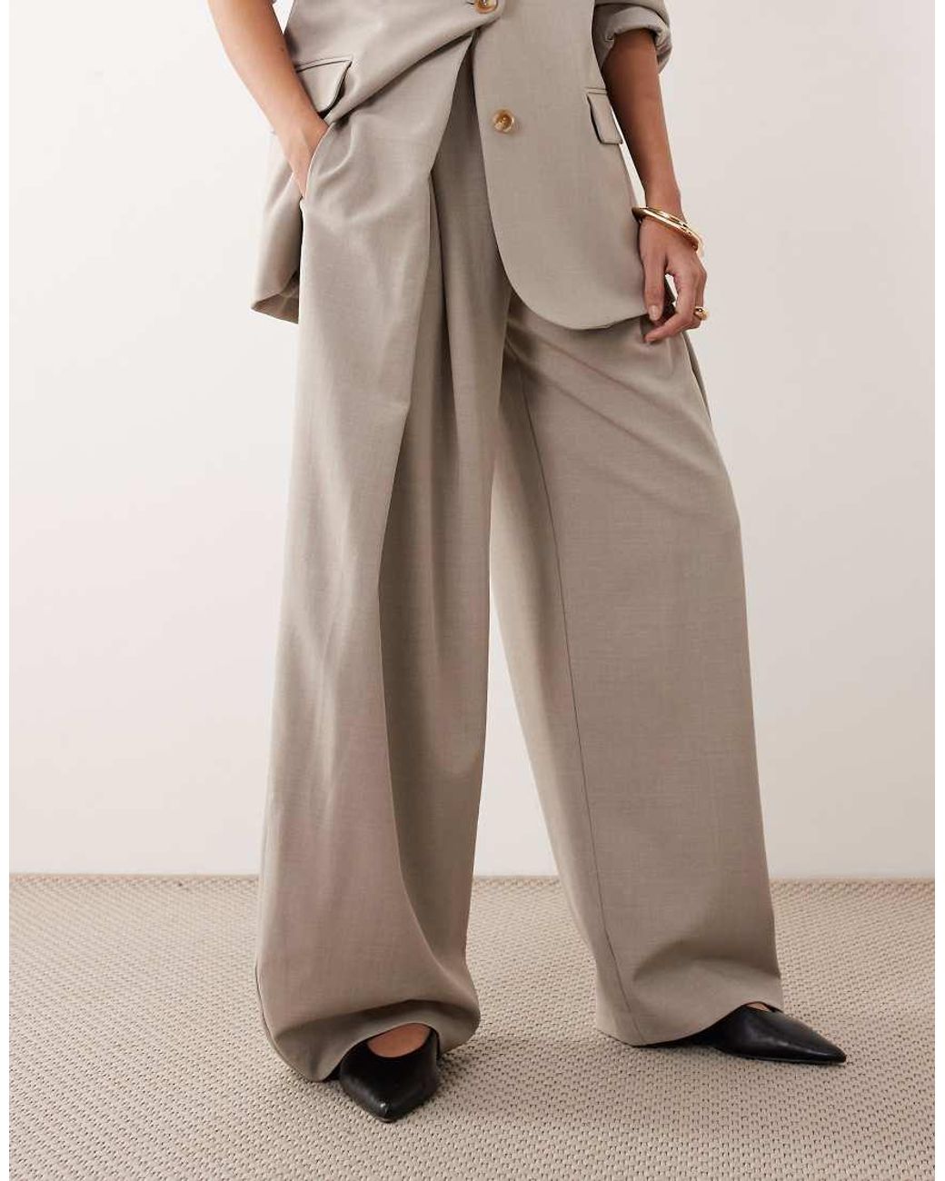 ARRANGE Natural Pleat Front Wide Leg Pants