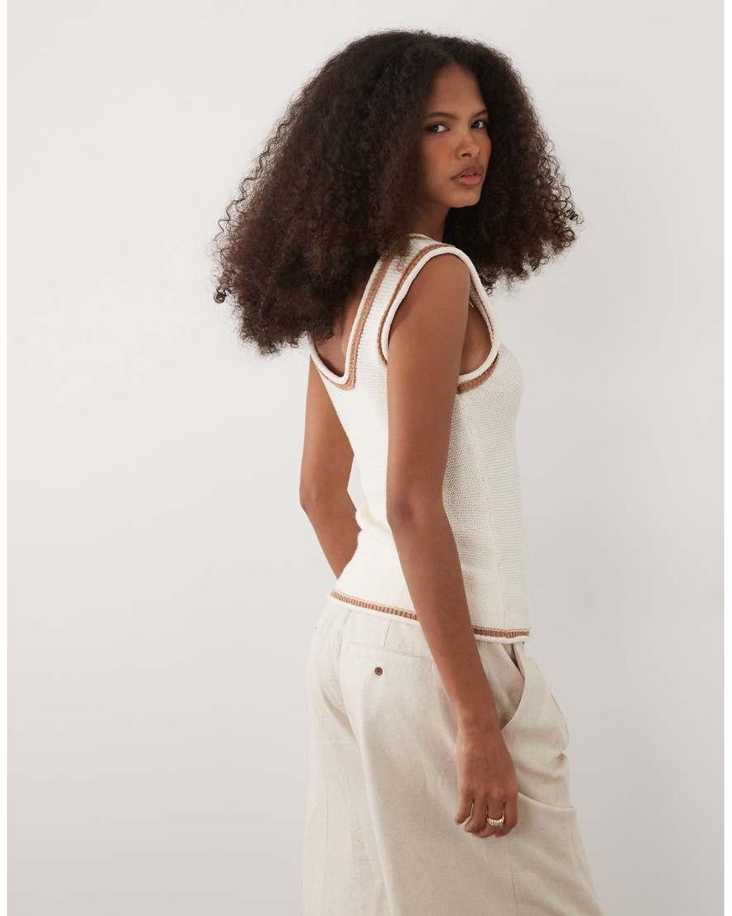 ASOS Brown Knitted Cami Top With Contrast Tipping