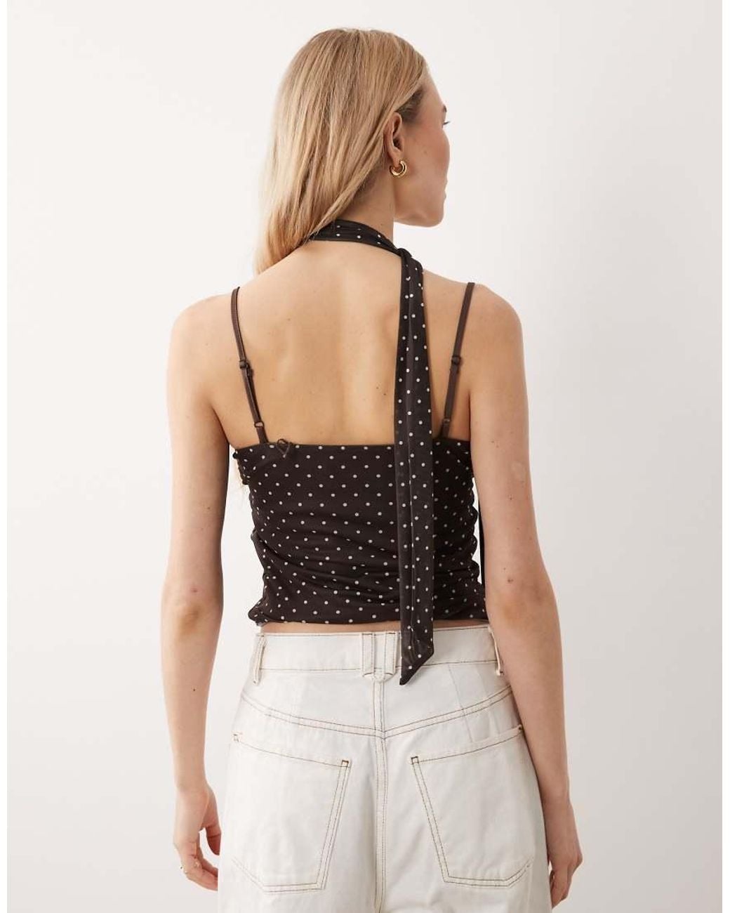 JJXX Black Mesh Cami Polka Dot Top With Scarf