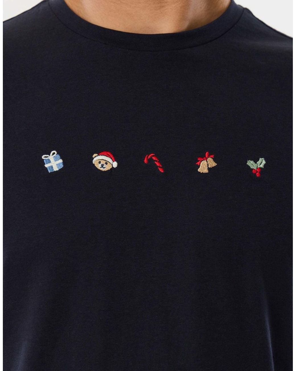 Threadbare Blue Embroidered Christmas Pyjama Set for men