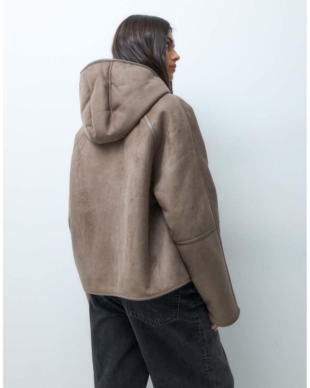 ASOS Brown Hooded Borg Jacket With toggles