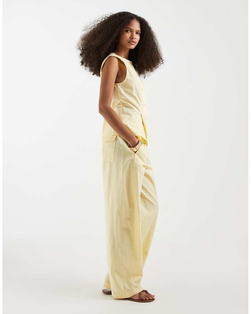 Vero Moda Natural Linen Look Tailored Wide Barrel Trousers Co-ord