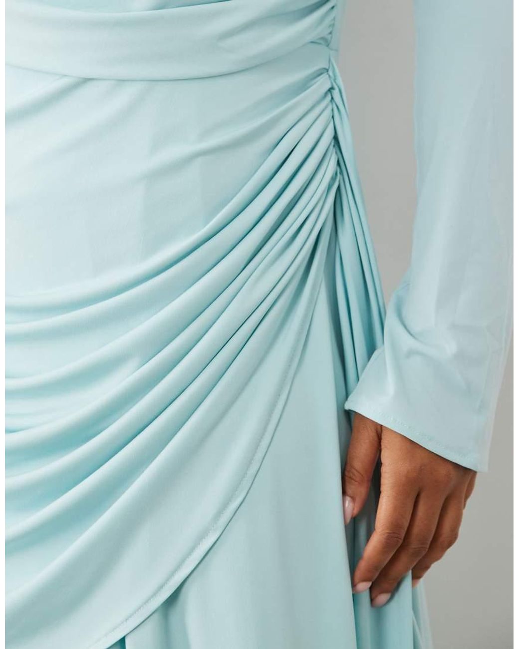 Tfnc Plus Blue Slinky Draped Ruched Full Skirt Maxi Dress