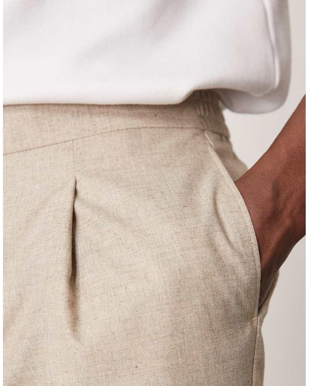 ASOS Natural Straight Leg Suit Trousers With Elasticated Waist for men