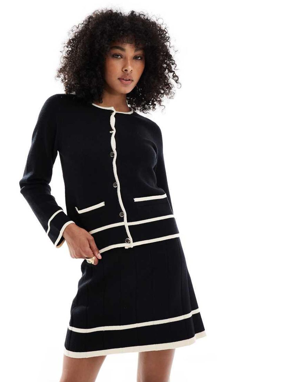 Object Black Knitted Mini Skirt Co-ord With Contrast Binding Details