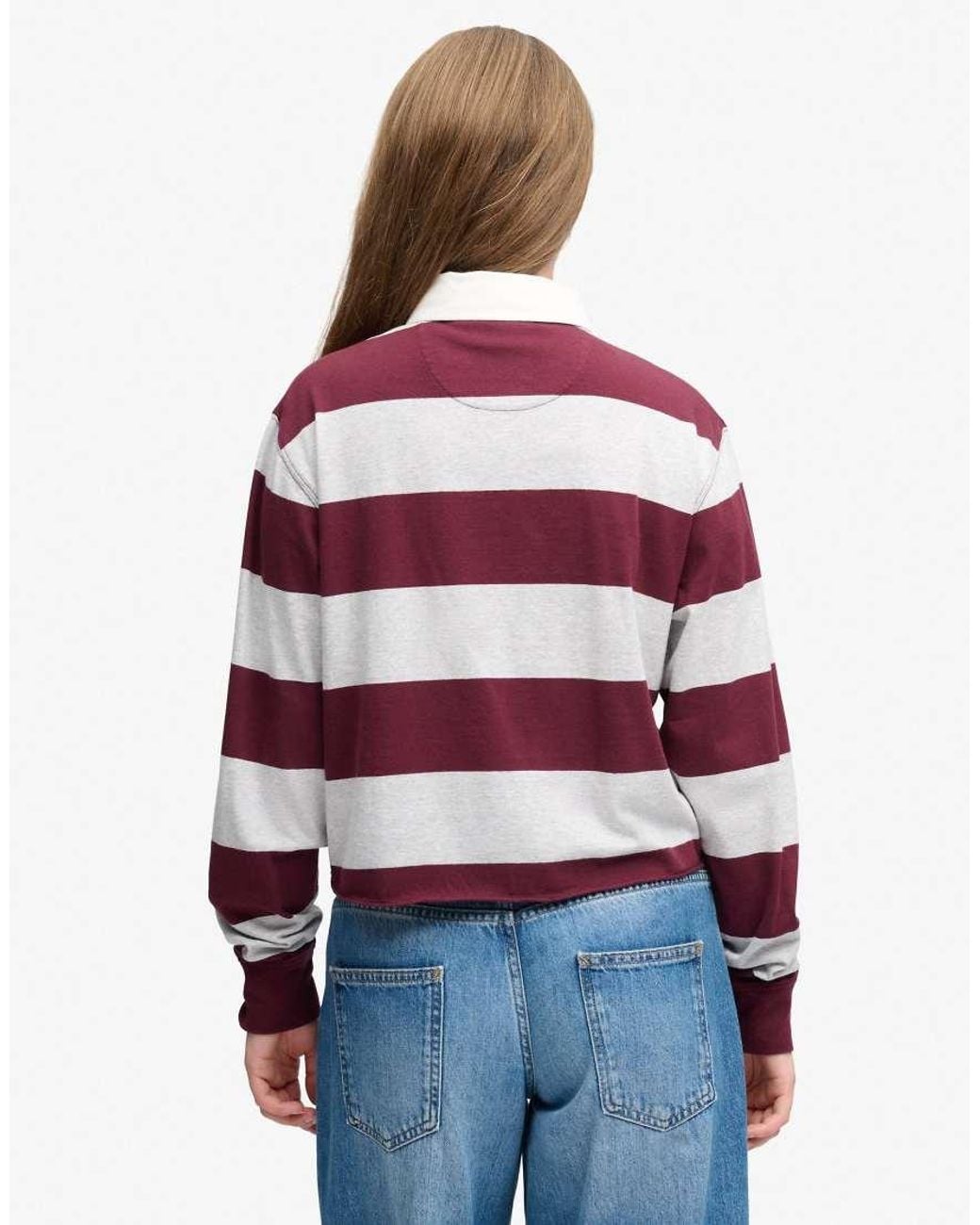 Superdry Red Athletic Essential Cropped Stripe Rugby Top