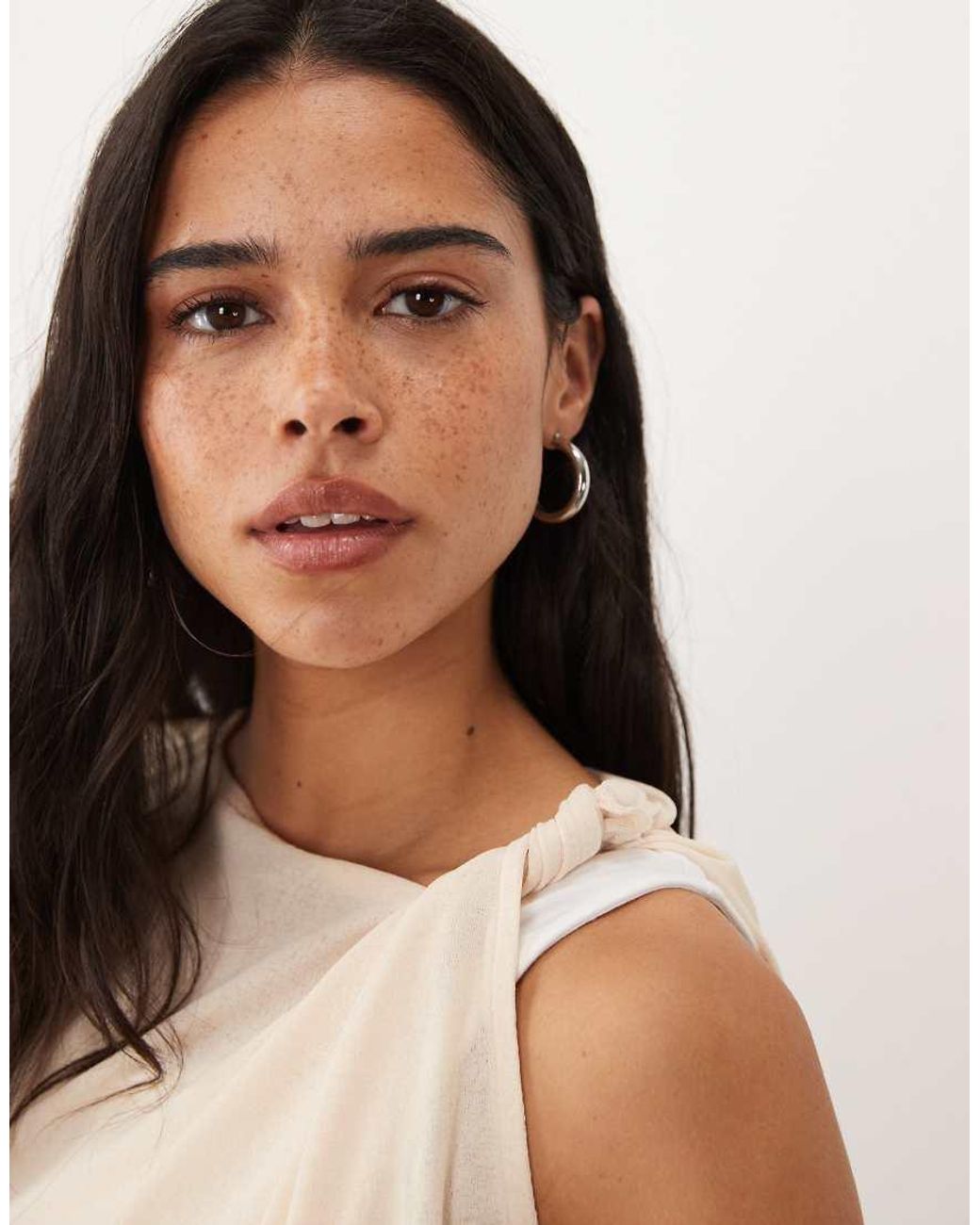 ASOS Natural Short Sleeve Double Layer Sheer Stretch Top